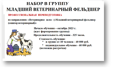 Набор в группу профессиональной переподготовки «Младший ветеринарный фельдшер (санитар ветеринарный)»